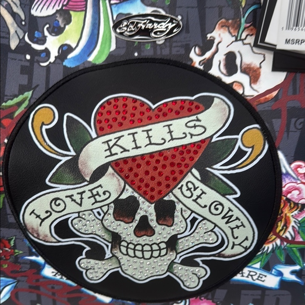 Ed Hardy Black and Red Shoulder Bag with Tattoo-Inspired Design - Picture 6 of 11